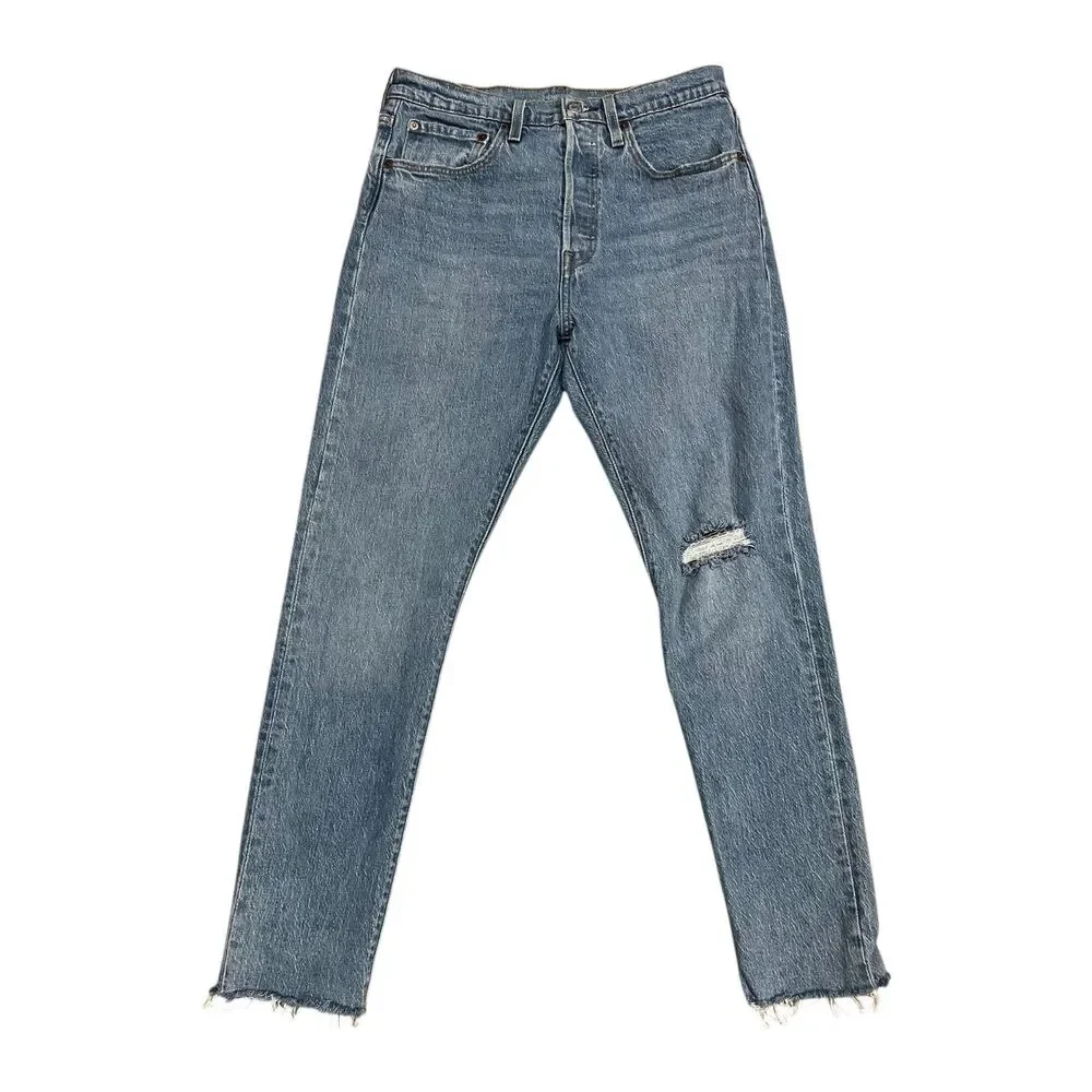 LEVI STRAUSS Men's 501S Skinny Fit Button Fly Blue Jeans Raw Hem Stretch 30X30